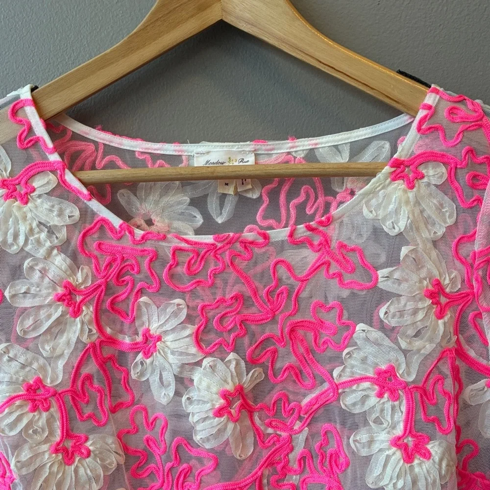 Anthropologie Meadow Rue Cherry Blossom Pink Floral Lace Blouse - Picture 3 of 7